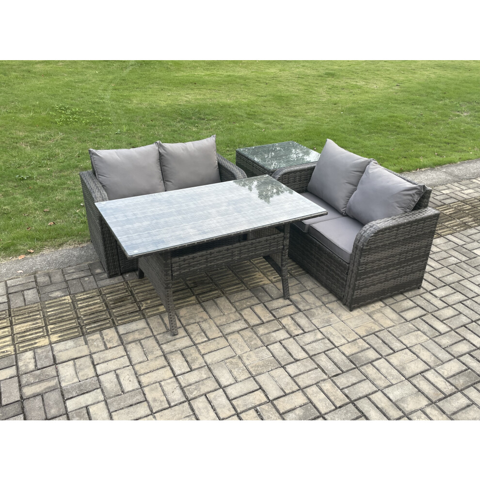 Fimous 4 Seater Rattan Outdoor Garden Furniture Set Rectangular Dining Table And Loveseat Sofa Set With Side Table