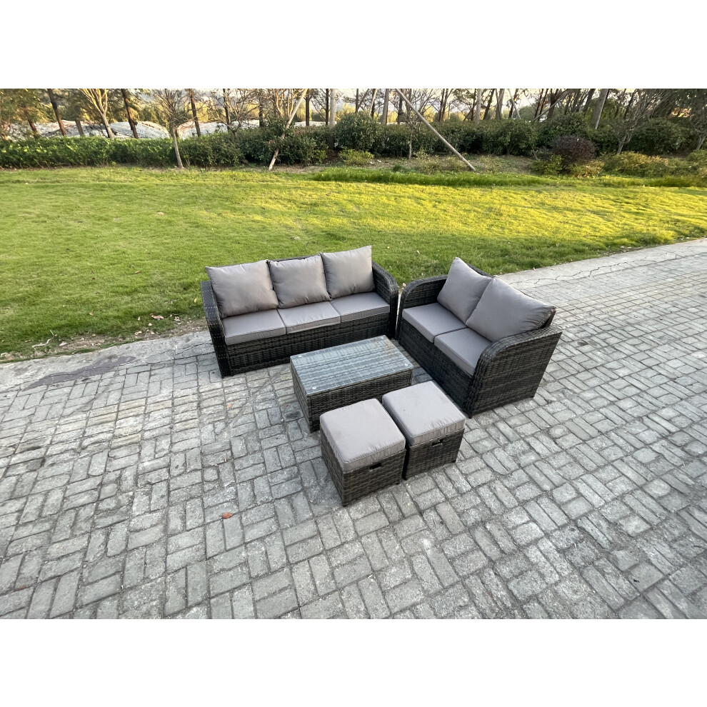 Fimous 7 Seater Rattan Wicker Garden Furniture Patio Conservatory Sofa Set With Rectangular Coffee Table 3 Seater Sofa Brown