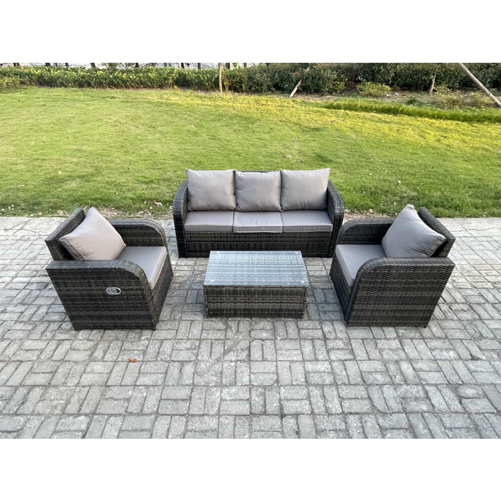 Fimous Outdoor Rattan Garden Furniture Set 5 Seater Patio Lounge Sofa Set with Rectangular Coffee Table Dark Grey Mixed-image-OPC-PDPDXGD-NEW