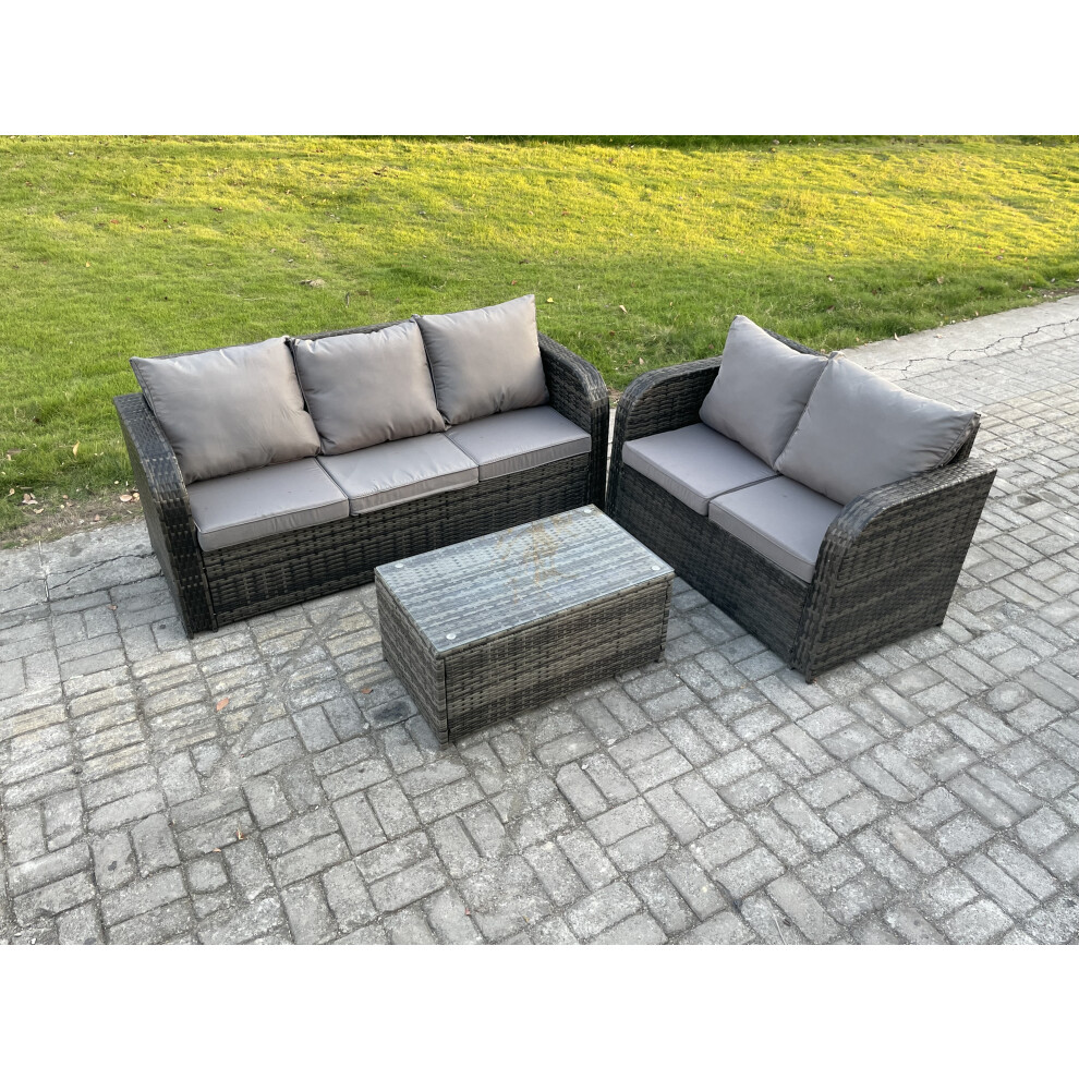Fimous 5 Seater Rattan Wicker Garden Furniture Patio Conservatory Sofa Set With Rectangular Coffee Table Brown