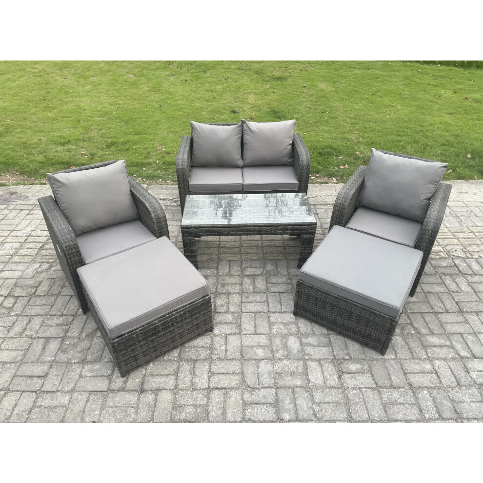 Fimous 6 Seater Rattan Wicker Garden Furniture Patio Conservatory Sofa Set With Rectangular Coffee Table Reclining Chair Brown