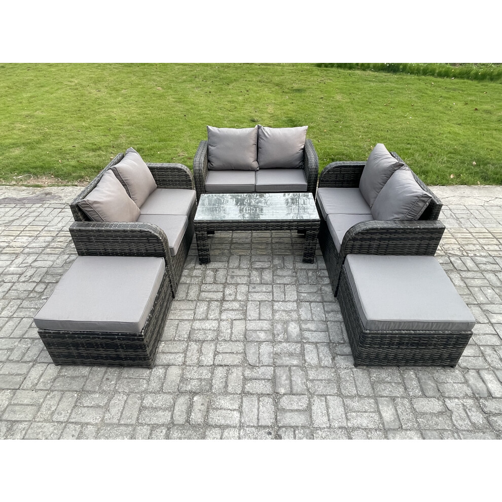 Fimous Rattan Wicker Garden Furniture Patio Conservatory Sofa Set With Rectangular Coffee Table Reclining Chair Love Sofa Brown