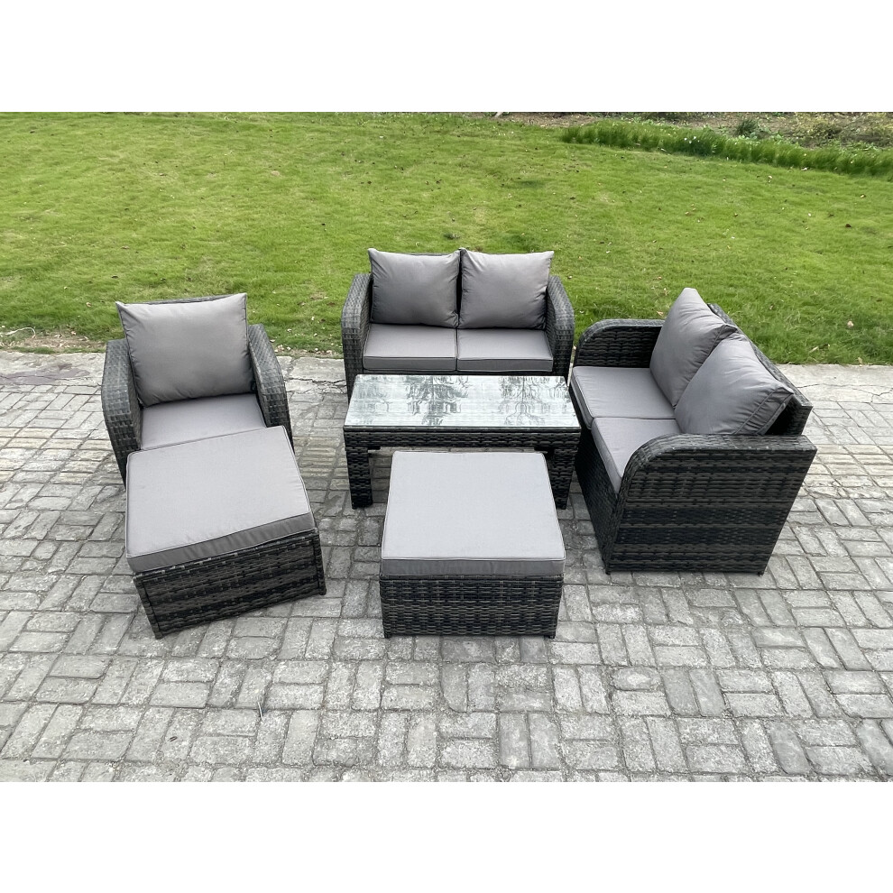 Fimous 7 Seater Rattan Wicker Garden Furniture Patio Conservatory Sofa Set with Rectangular Coffee Table Reclining Chair-image-OPC-PDPDXGX-NEW
