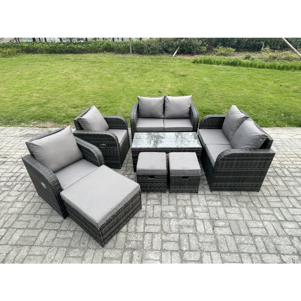 Fimous 9 Seater Rattan Garden Furniture Set Outdoor Patio Sofa, Table And Chairs Garden Table Footstools