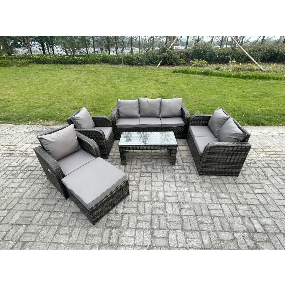 Fimous 8 Seater Outdoor Rattan Garden Furniture Set Patio Lounge Sofa Set With Rectangular Coffee Table Big Footstool Dark Grey Mixed