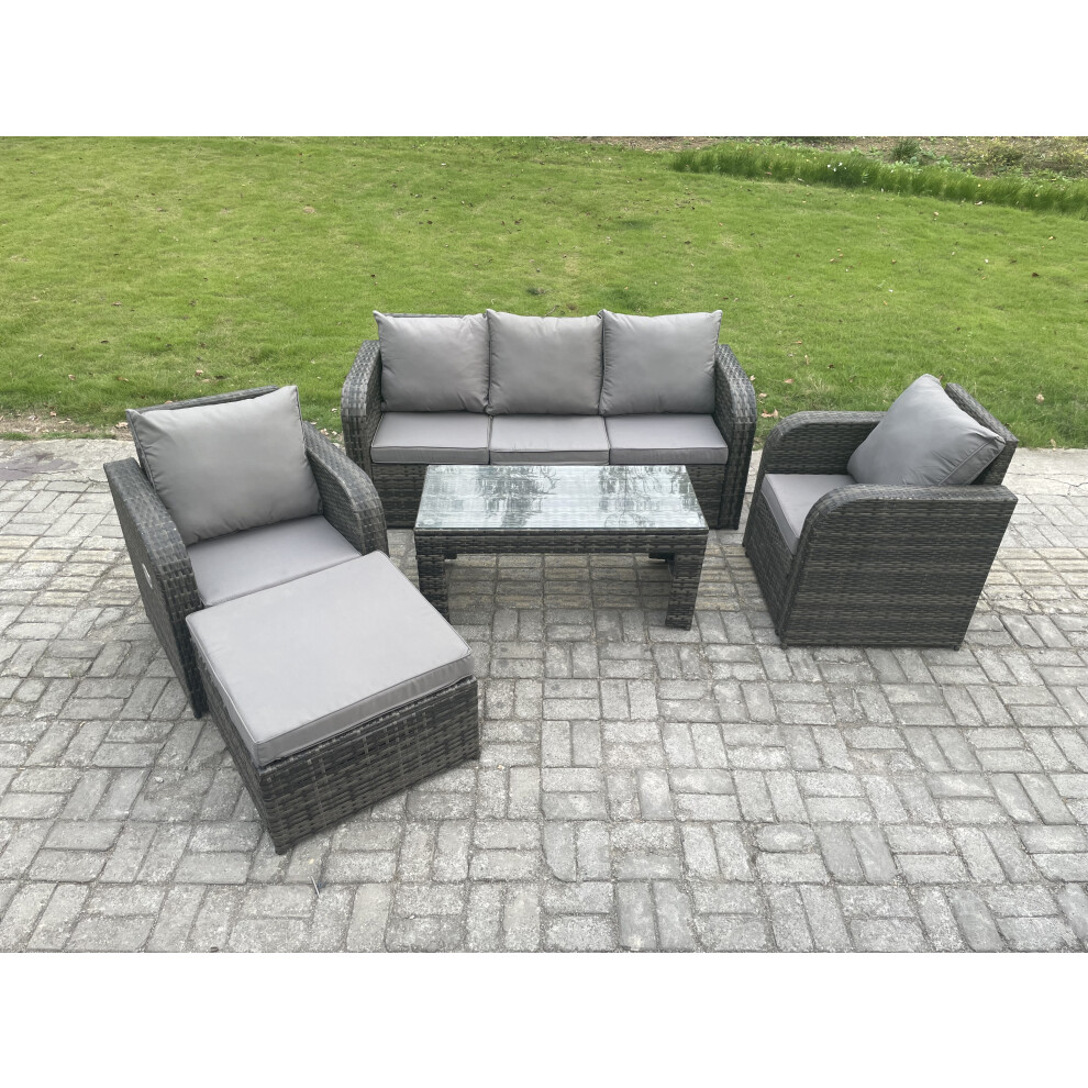 Fimous Wicker Pe Rattan Garden Furniture Set Outdoor Lounge Sofa Set With Reclining Chair Coffee Table Big Footstool Brown