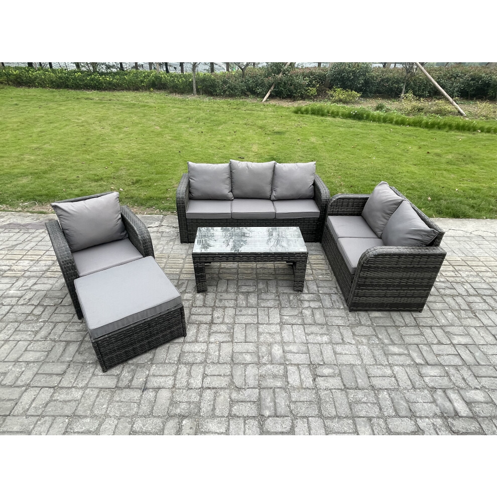 Fimous 7 Seater Outdoor Rattan Garden Furniture Set Rattan Lounge Sofa Set With Coffee Table Reclining Chair Big Footstool Brown