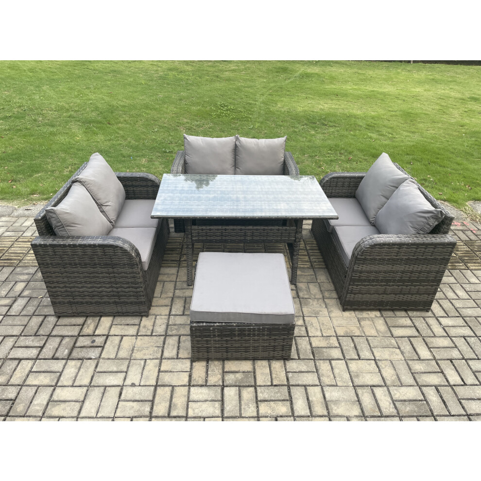 Rackhams Dark/Grey Wicker Pe Rattan Sofa Outdoor Garden Furniture Set With Rectangular Dining Table Big Footstool Mixed - Image 3