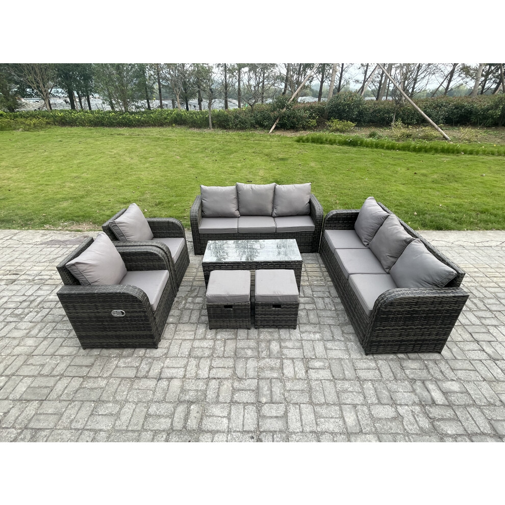 Fimous Patio Garden Furniture Sets Wicker 10 Seater Outdoor Rattan Furniture Sofa Sets With Rectangular Coffee Table Brown