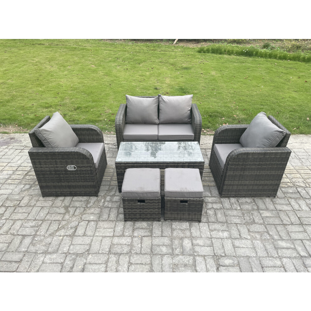 Fimous Outdoor Garden Furniture Sets 6 Seater Wicker Rattan Furniture Sofa Sets With Rectangular Coffee Table Reclining Chair Brown