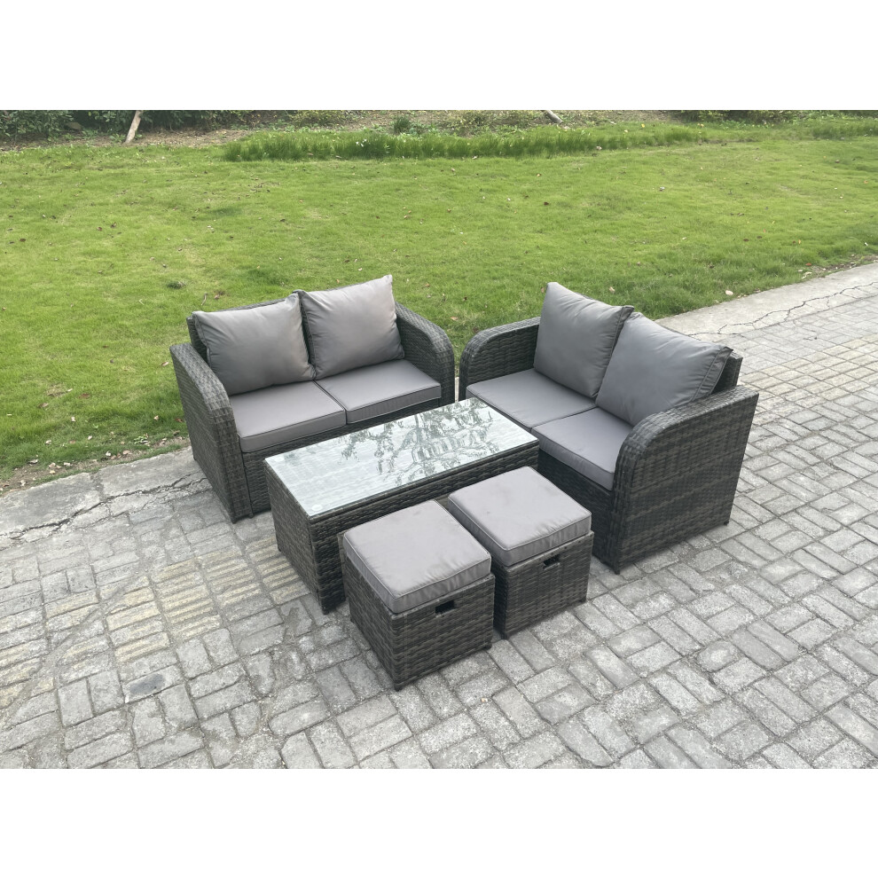 Fimous Patio Garden Furniture Sets Wicker Outdoor Rattan Furniture Sofa Sets With Rectangular Coffee Table 2 Small Footstools Brown