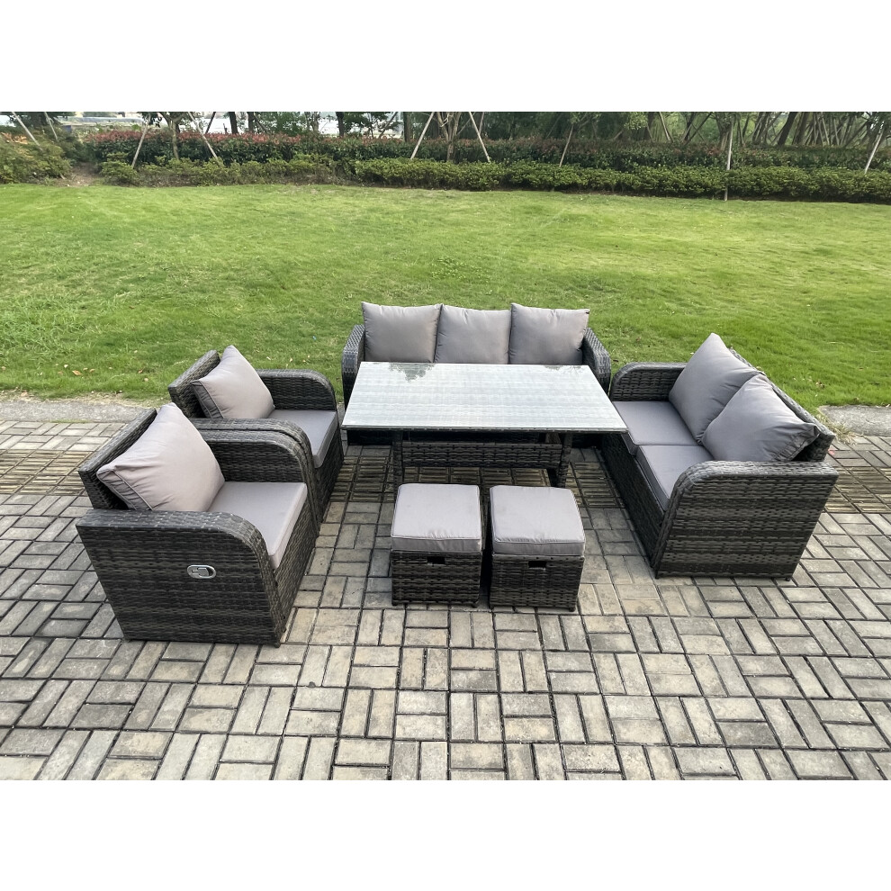 Fimous 9 Seater Lounge Rattan Sofa Set Outdoor Garden Furniture Oblong Rectangular Dining Table With Adjustable Chair Love Sofa
