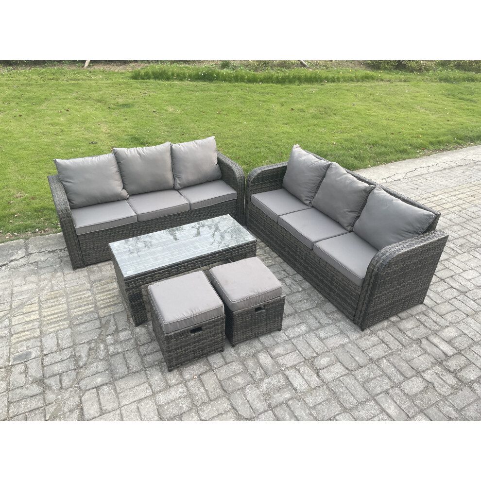 Fimous 8 Seater Patio Garden Furniture Sets Wicker Outdoor Rattan Furniture Sofa Sets With Rectangular 2 Small Footstools