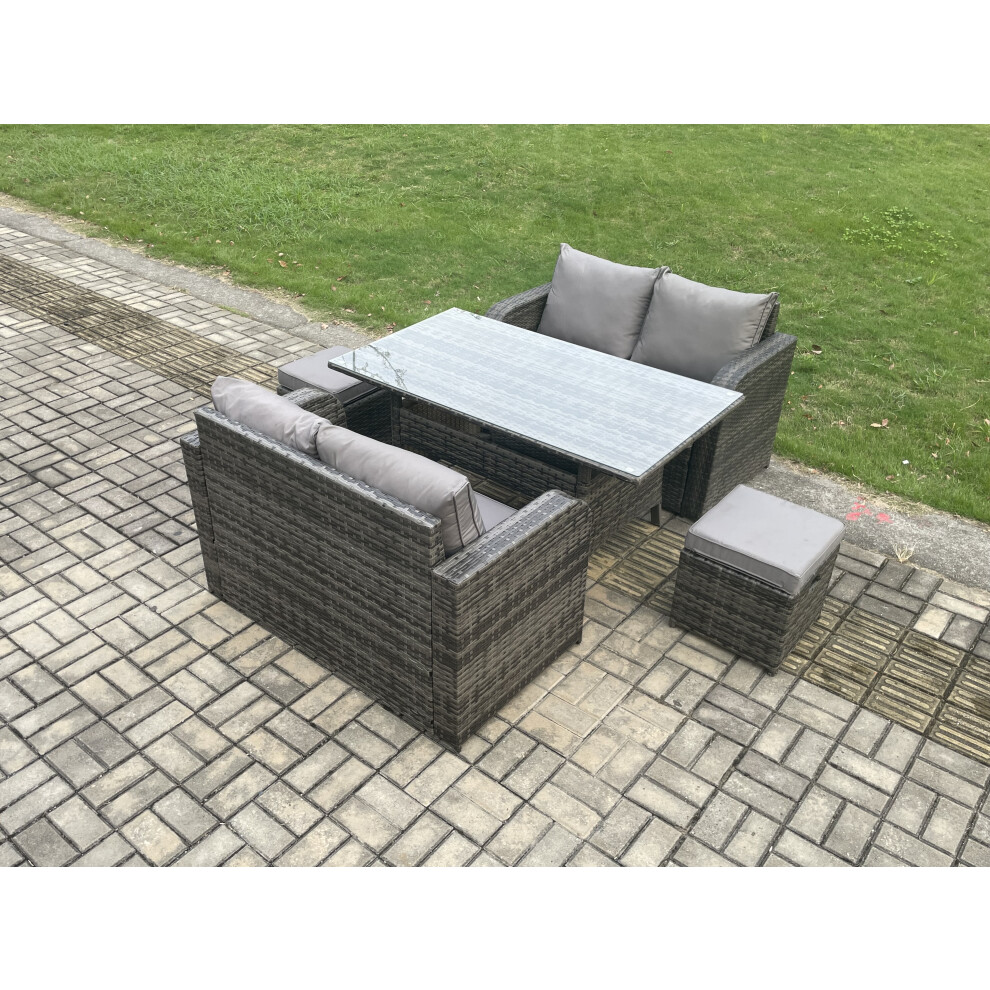 Fimous Rattan Garden Furniture Set Loveseat Sofa Table 6 Seat 2 Stool - Image 3