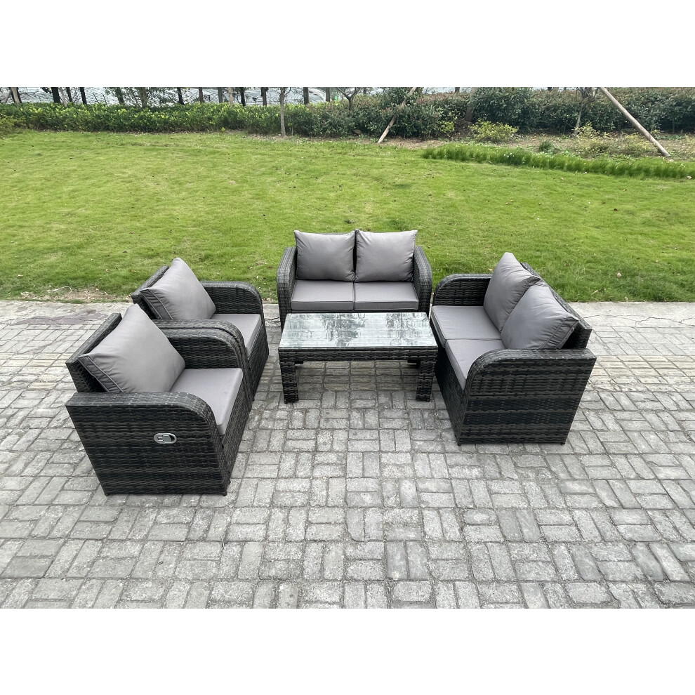 Fimous Patio Garden Furniture Sets Wicker 6 Seater Outdoor Rattan Furniture Sofa Sets With Rectangular Coffee Table Reclining Chair