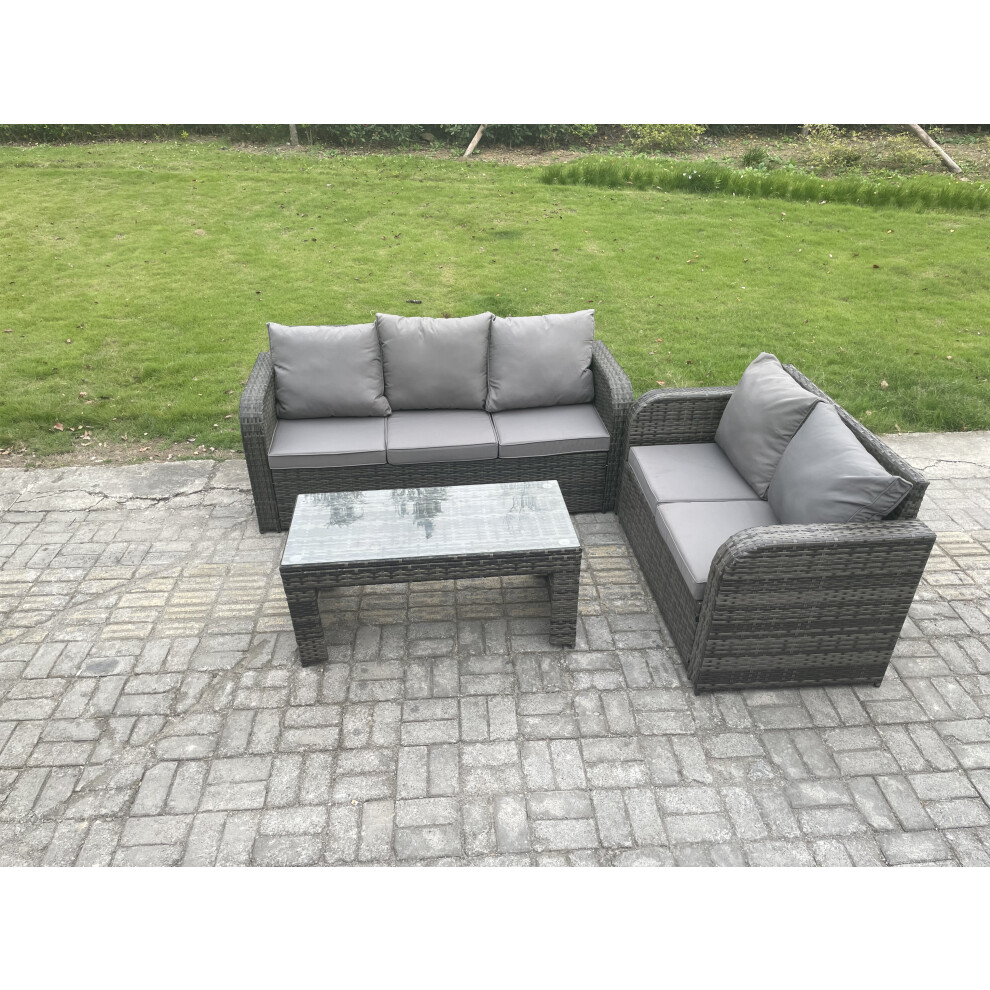 Fimous Outdoor Rattan Garden Furniture Set Patio Lounge Sofa Set With Rectangular Coffee Table Dark Grey Mixed