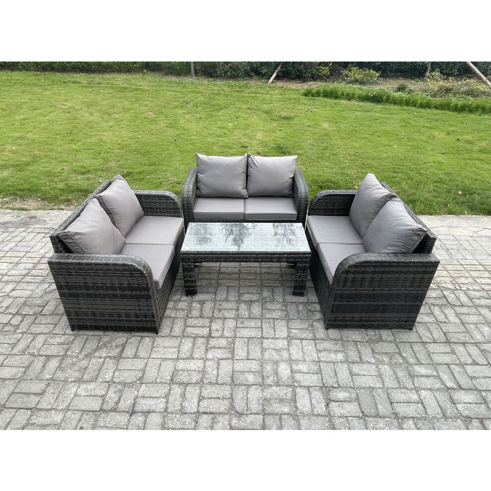 Fimous Dark/Grey Rattan Garden Furniture Set 6 Seater Indoor Outdoor Patio Sofa Set With Coffee Table Loveseat Sofa Mixed - Image 3