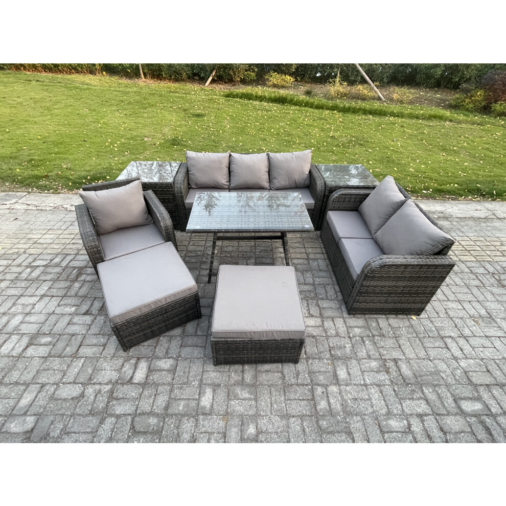 Fimous 8 Pcs Outdoor Lounge Sofa Set Wicker Pe Rattan Garden Furniture Set With Rectangular Dining Table Armchair