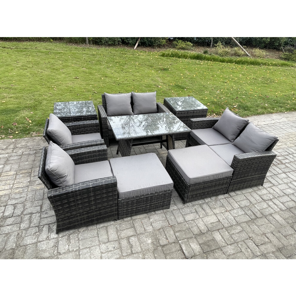 Fimous Garden Furniture Sets 9 Pieces Wicker Rattan Furniture Manual Wicker Patio Sofa Patio Conversation Set with 2 Big Footstool Dark Grey Mixed