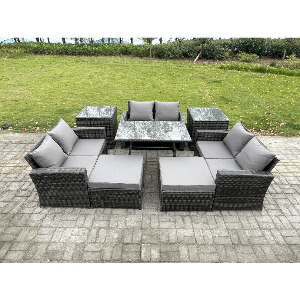B&Q - Outdoor Lounge Sofa Set Wicker Pe Rattan Garden Furniture Set With Rectangular Dining Table 2 Seat Sofa Big Footstool - Image 2