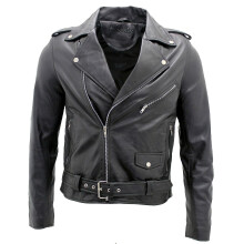 (5XL) Clover Men's Black Brando Leather Biker Jacket Abc