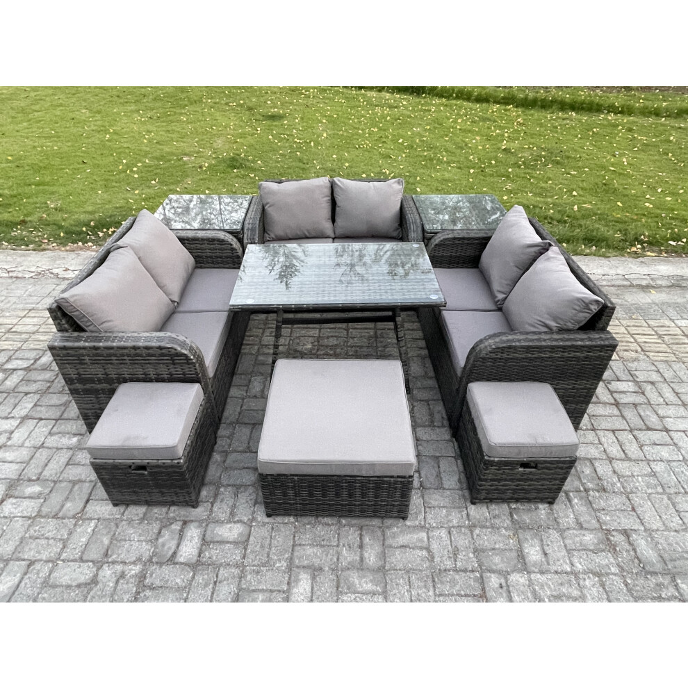 B&Q - Outdoor Rattan Garden Furniture Set Patio Love Sofa Set With Dining Table 3 Footstools 2 Side Tables - Image 3