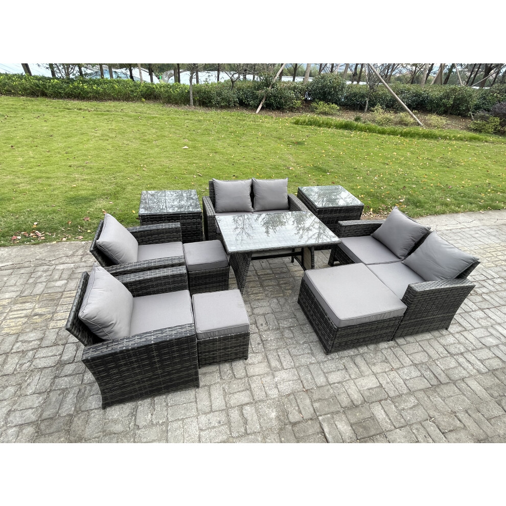 Fimous Garden Furniture Sets 10 Pieces Wicker Rattan Furniture Manual Wicker Patio Sofa Patio Conversation Set with 3 Footstools Dark Grey Mixed