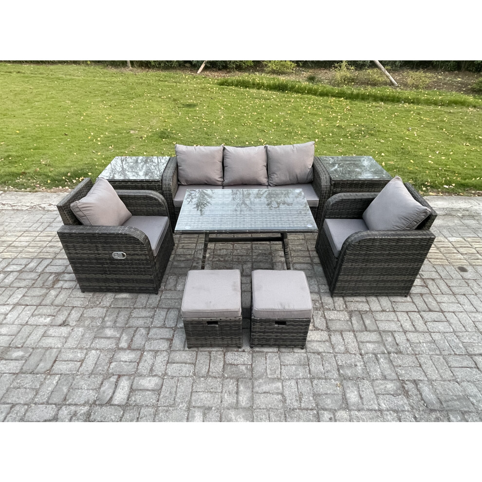 Fimous Outdoor Garden Furniture Sets 8 Pieces Wicker Rattan Furniture Sofa Sets with 2 Small Footstools 2 Side Tables