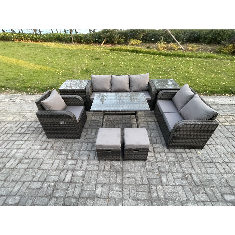 Fimous 8 Pcs Outdoor Lounge Sofa Set Wicker Pe Rattan Garden Furniture Set With Rectangular 2 Small Footstools