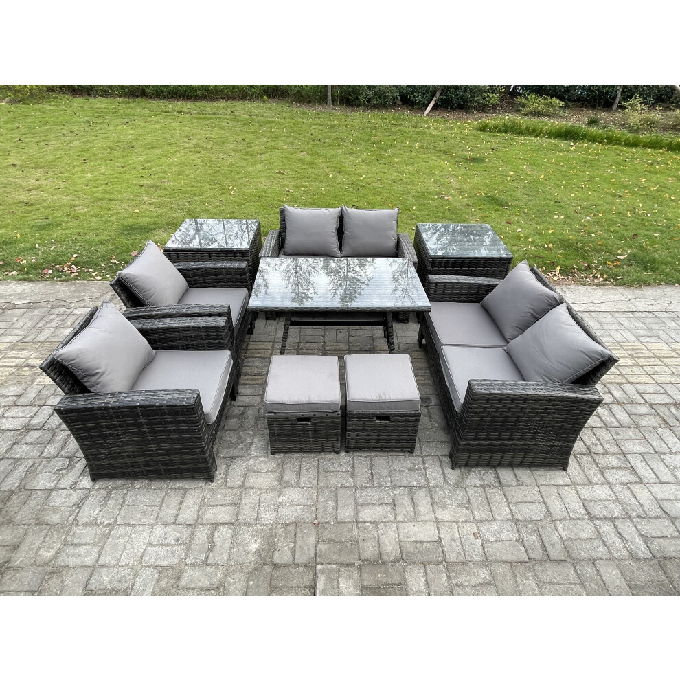 Fimous Garden Furniture Sets 9 Pieces Wicker Rattan Furniture Manual Wicker Patio Sofa Patio Conversation Set with 2Small Footstools Dark Grey Mixed
