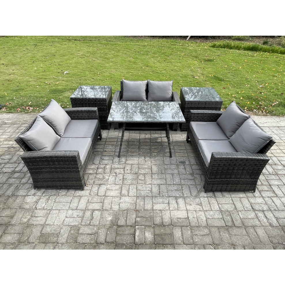 Fimous Unisex Dark Grey Pcs Outdoor Lounge Sofa Set Wicker Pe Rattan Garden Furniture Set With Rectangular Dining Table Love Seat Sofa In Size 6 - Image 2