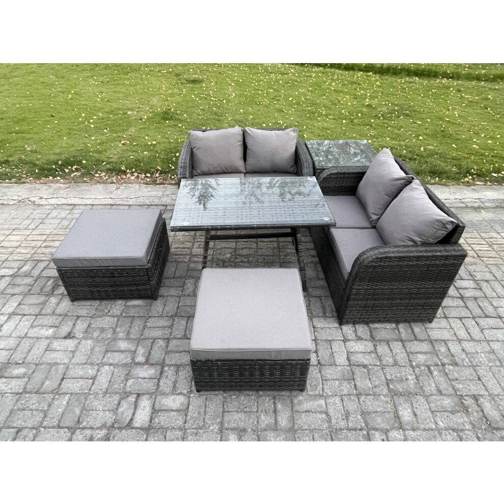 Fimous Dark/Grey Garden Furniture Sets 6 Seater Rattan Furniture Manual Wicker Patio Sofa Patio Conversation Set With 2 Big Footstool Side Table Mixed - Image 3
