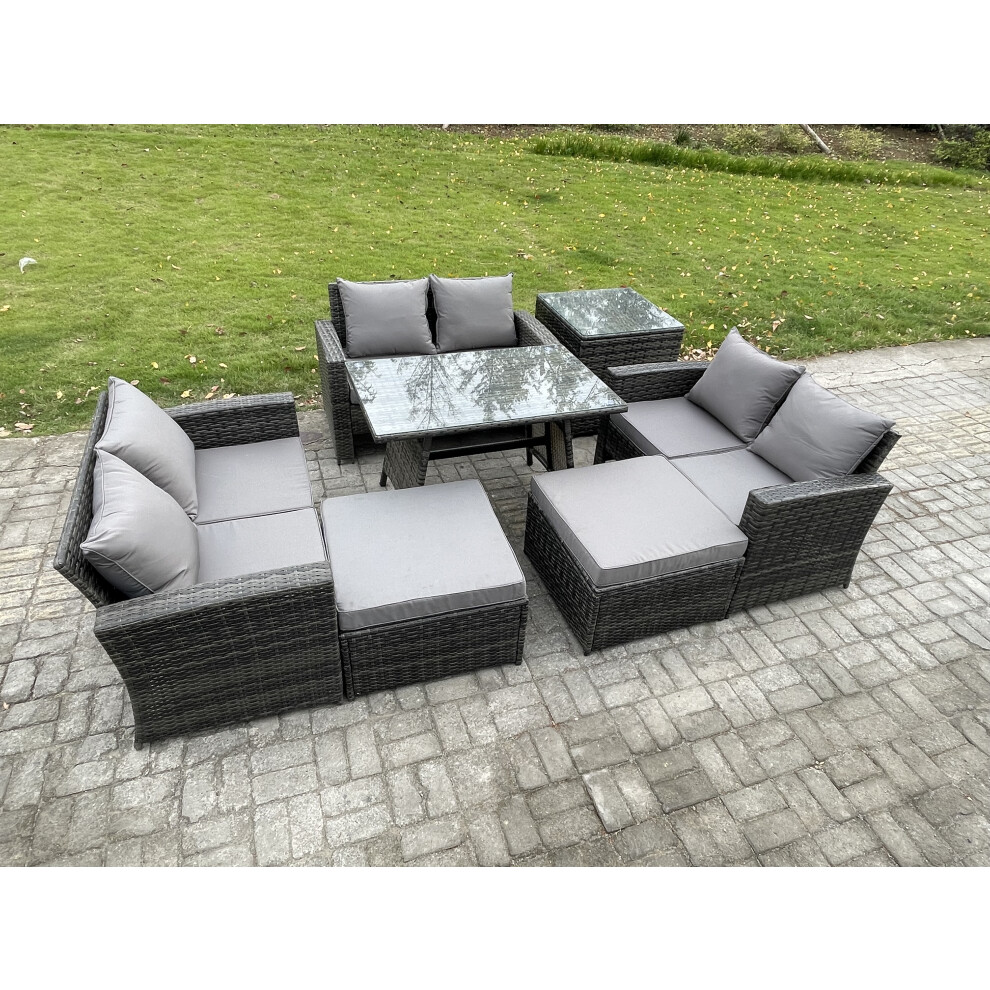 Fimous Unisex Dark Grey Outdoor Lounge Sofa Set Wicker Pe Rattan Garden Furniture Set With Rectangular Dining Table Seat Sofa Big Footstool In Size 2 - Image 2