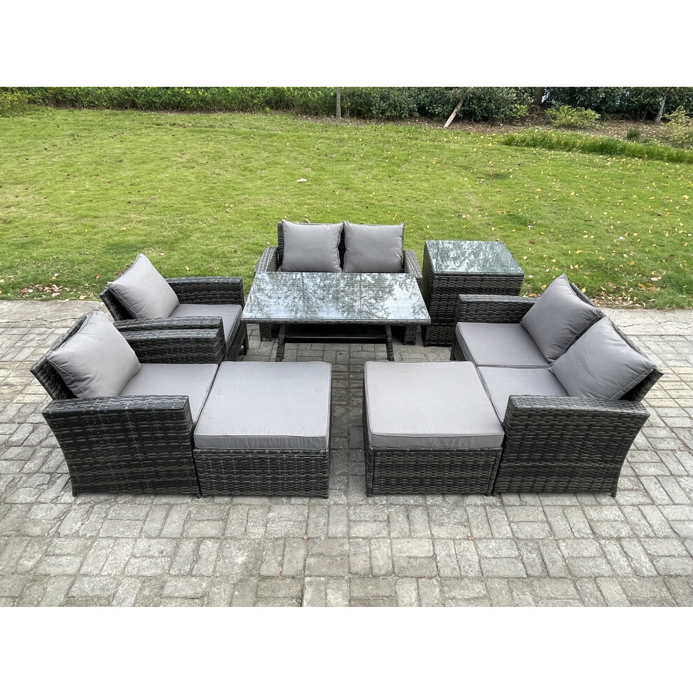 B&Q - Garden Furniture Sets 8 Pieces Wicker Rattan Furniture Manual Wicker Patio Sofa Patio Conversation Set With 2 Big Footstool - Image 2