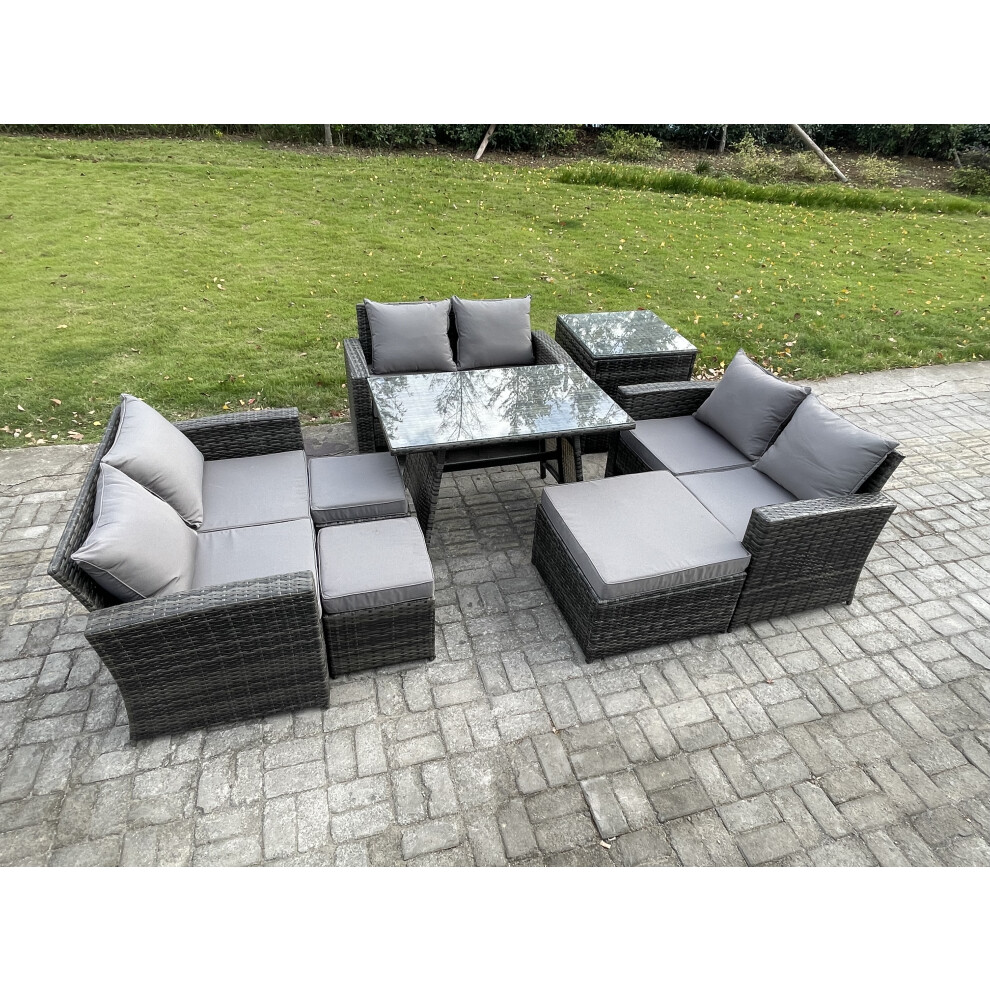 B&Q - Outdoor Lounge Sofa Set Wicker Pe Rattan Garden Furniture Set With Rectangular Dining Table 2 Seat Sofa Side Table - Image 2