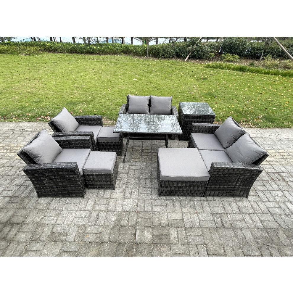 Fimous Garden Furniture Sets 9 Pieces Wicker Rattan Furniture Manual Wicker Patio Sofa Patio Conversation Set With 3 Footstools Dark Grey Mixed
