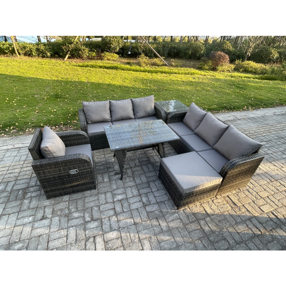 Fimous Outdoor Lounge Sofa Set Wicker Pe Rattan Garden Furniture Set With Rectangular Dining Table Reclining Chair Side Table