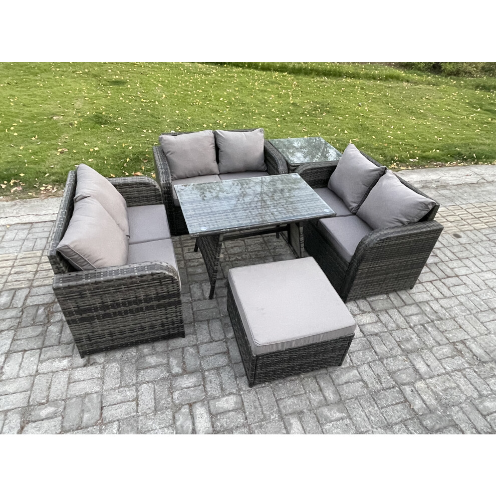 B&Q - Rattan Garden Furniture Set 7 Seater Patio Outdoor Love Sofa Set With Rectangular Dining Table Big Footstool Side Table - Image 3