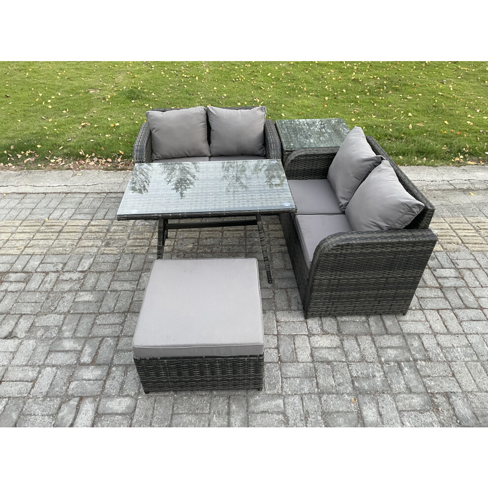 Fimous Dark/Grey Outdoor Garden Furniture Sets 5 Pieces Wicker Rattan Furniture Sofa Sets With Rectangular Dining Table Love Sofa Big Footstool Side Table - Image 3