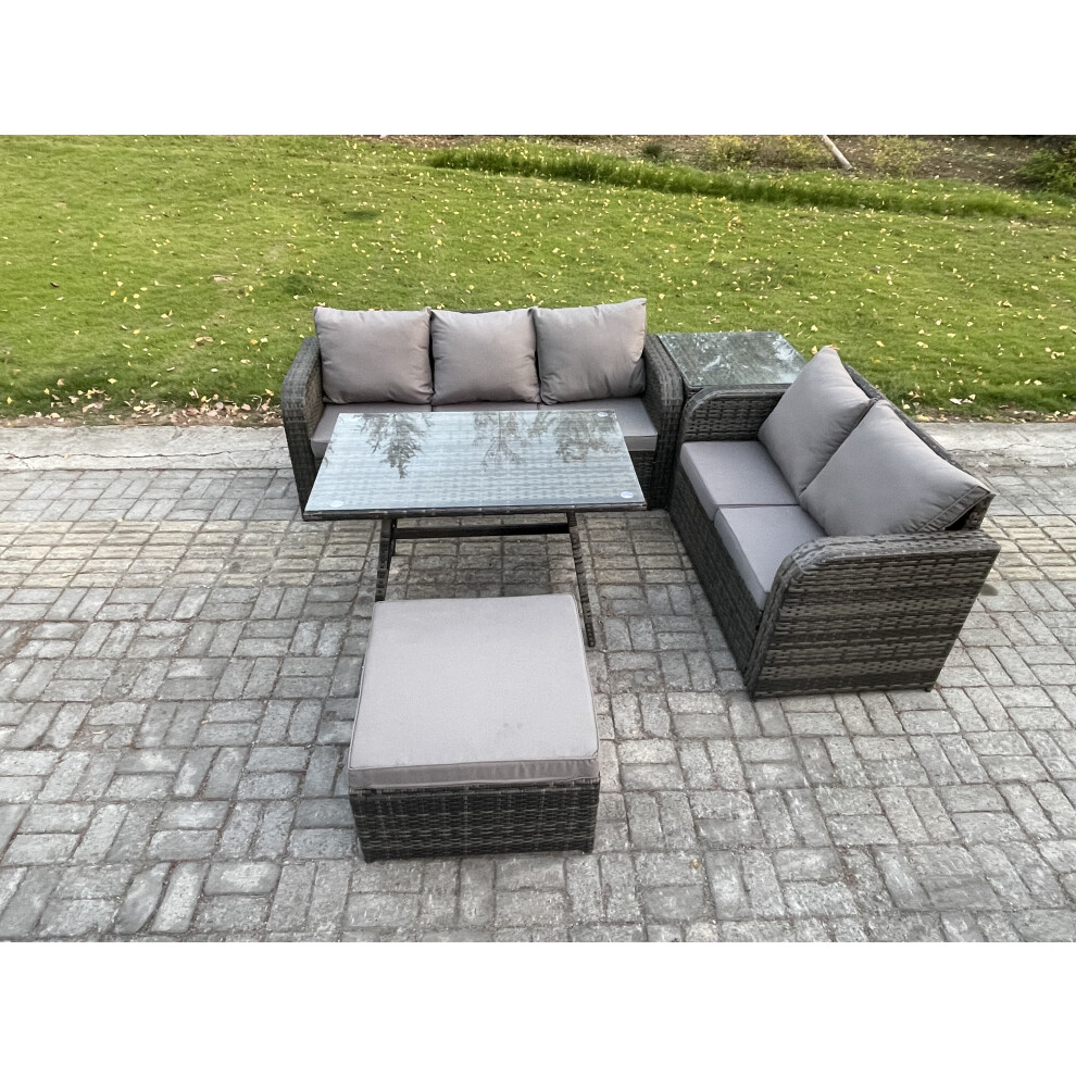 Fimous High Back Pe Rattan Sofa Set Outdoor Garden Furniture Dining Table Set Love Sofa 3 Seater Sofa Big Footstool Side Table