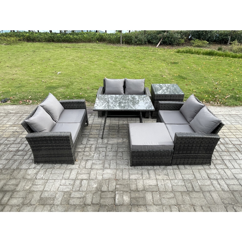 Fimous Unisex Dark Grey Seater Rattan Wicker Garden Furniture Patio Conservatory Sofa Set With Rectangular Dining Table Side Table In Size 7 - Image 2