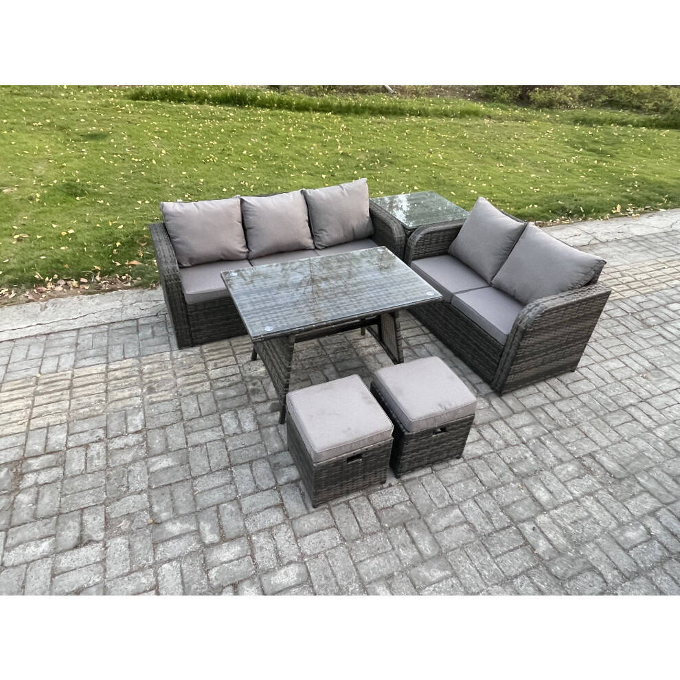 Photos - Garden Furniture Fimous High Back PE Rattan Sofa Set Outdoor Dining Table Set 3 Seater Sofa 2 Small Footstool Side Table