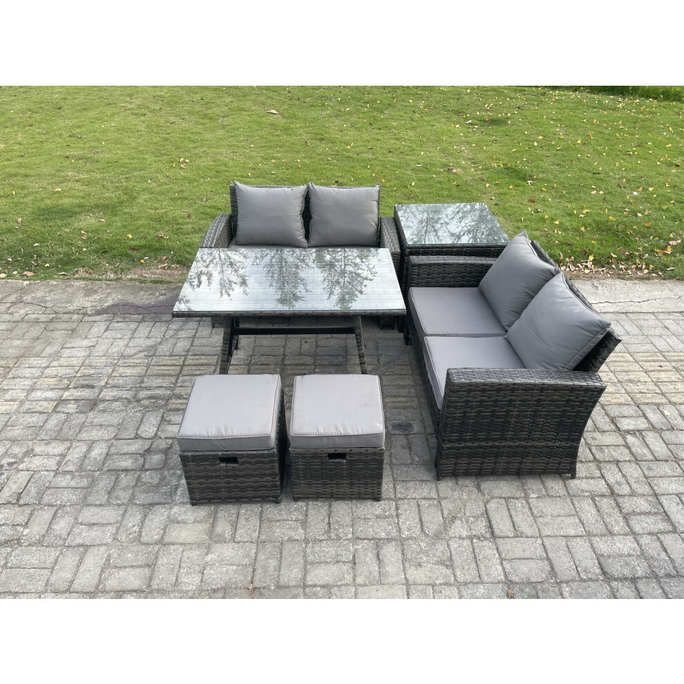 Fimous Dark/Grey 6-Piece Wicker Rattan Outdoor Sofa Set | Patio Conversation Set, Side Table, 2 Footstools - Image 2