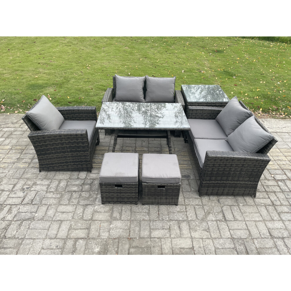 B&Q - Rattan Garden Dining Set Outdoor Furniture Sofa With Rectangular Dining Table Love Seat Sofa Side Table 2 Small Footstools - Image 2