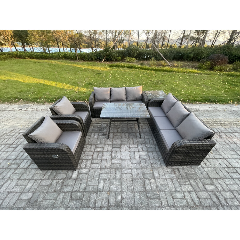 Fimous 8 Seater Rattan Outdoor Garden Furniture Sofa Set Patio Table & Chairs Set With 3 Seater Sofa Side Table
