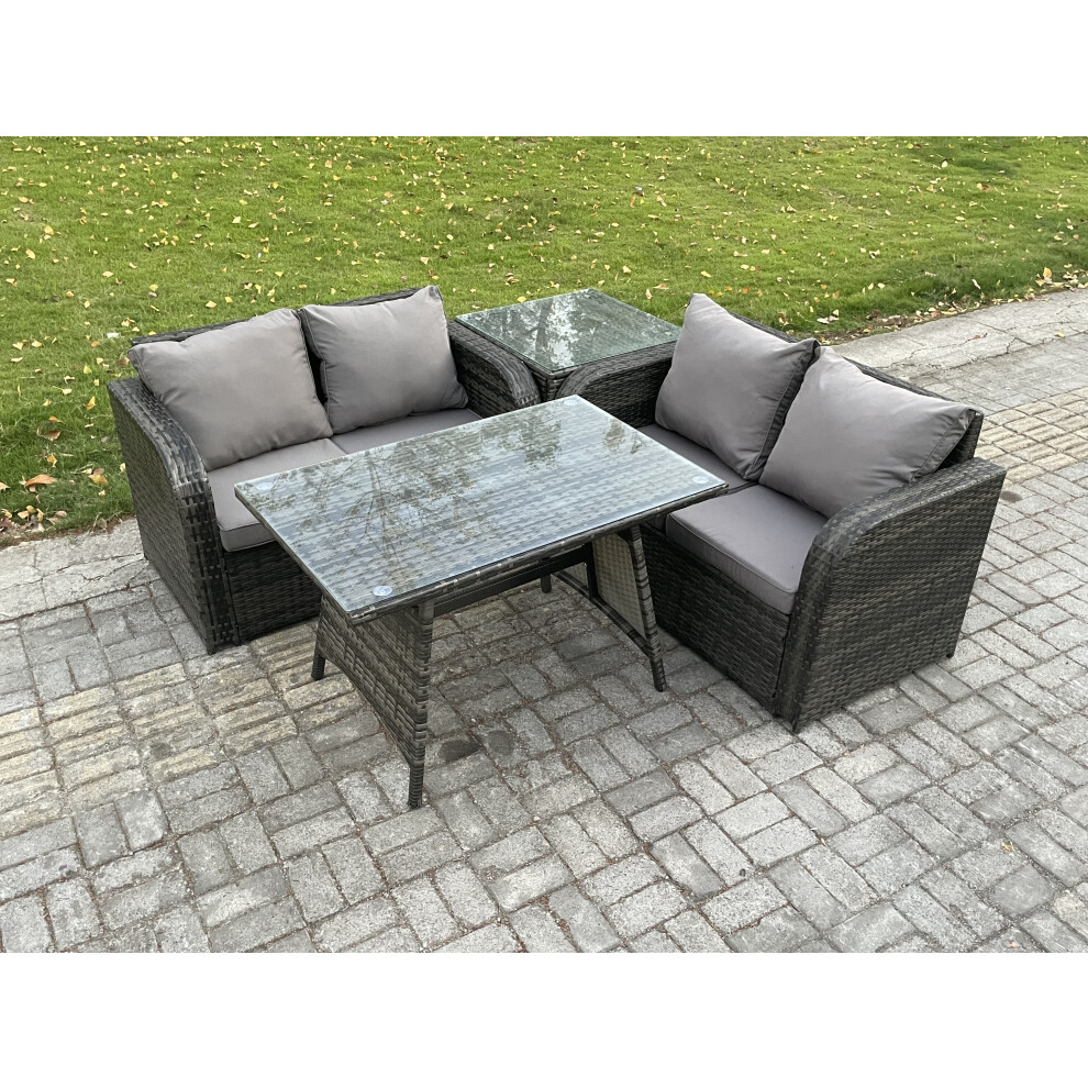 Fimous 4-Piece Outdoor Rattan Furniture Set With Love Sofa, Rectangular Dining Table And Side Table - Image 3