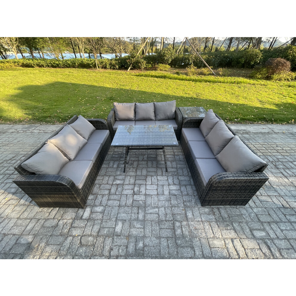 Fimous 9 Seater Wicker Rattan Garden Furniture Set With Rectangular Dining Table Side Table Patio Outdoor Lounge Sofa Set