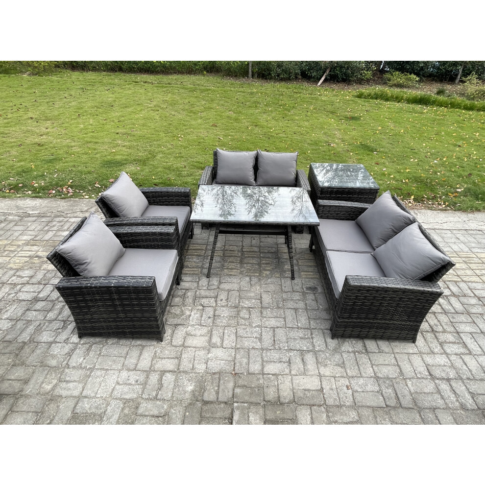 B&Q - Rattan Garden Furniture Set 6 Seater Patio Outdoor Lounge Sofa Set With Rectangular Dining Table For Balcony - Image 2