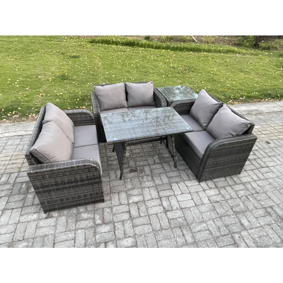 B&Q - Rattan Garden Furniture Set 6 Seater Patio Outdoor Love Sofa Set With Rectangular Dining Table Side Table - Image 3