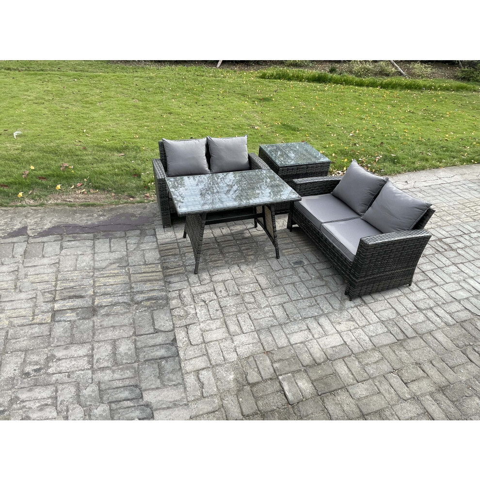 Rackhams Dark/Grey Garden Furniture Sets 4 Pieces Wicker Rattan Furniture Manual Wicker Patio Sofa Patio Conversation Set With Side Table Mixed - Image 2